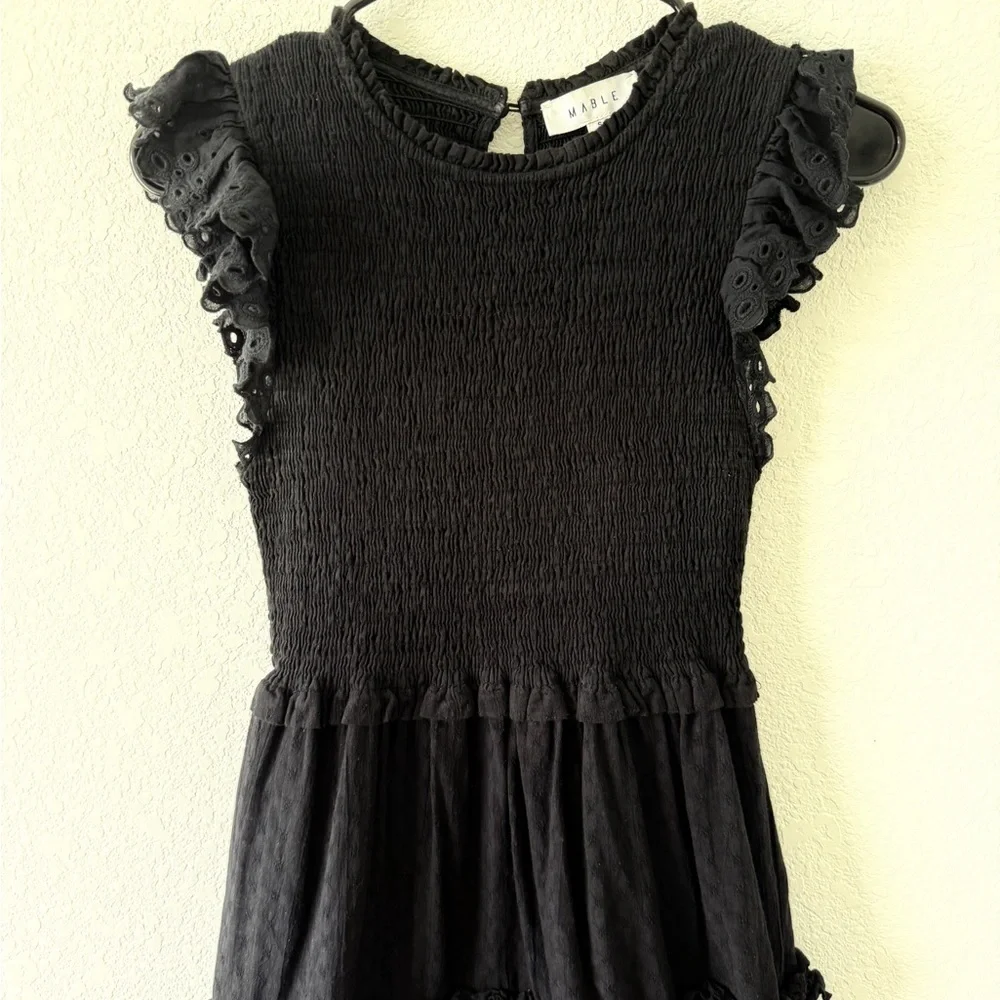 MARBLE Black Ruched Maxi Dress with Flutter Sleeves - Picture 2 of 9